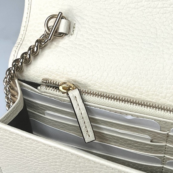 💛SOLD🖤 Ivory Gucci GG Interlocking Pebbled Leather Wallet On Chain - Picture 8 of 11